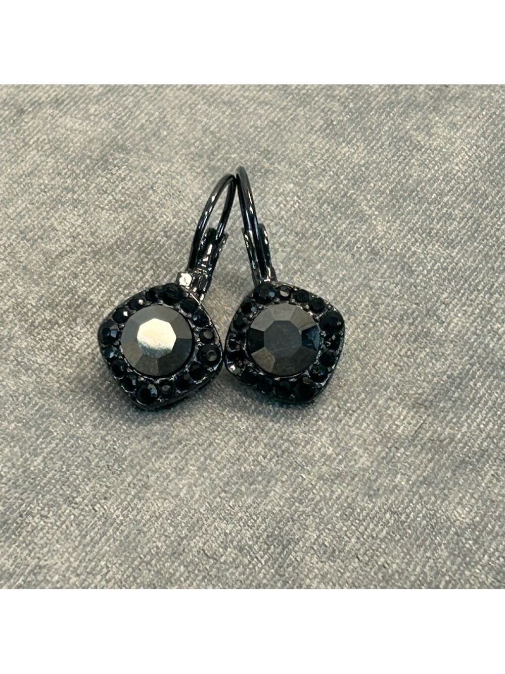 Black dark chrome crystal rhinestone square round circular dangling earrings